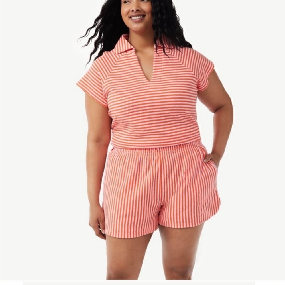 Free Assembly Women's XXL Raglan Sleeve Polo Shirt &  XL Side Slit Short Terry